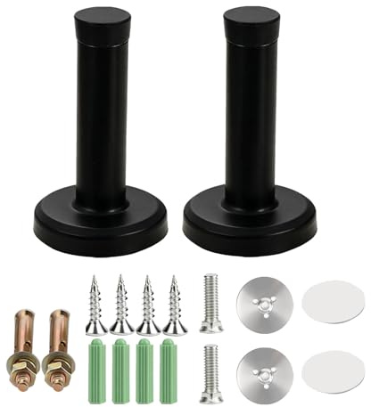 3 Inch Door Stopper, 2 Pack Heavy Duty 304 Stainless Steel Wall-Mounted Door Stop with Rubber Tip Bumper, Matte Black, Anti-Collision & Sound Dampening Door Holder Protector