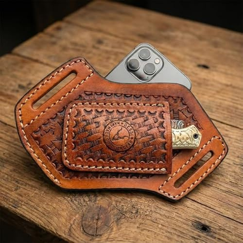 Dessi 2-in-1 Leather Phone Case & EDC Tool Organizer for Belt, Handmade Pouch with Waterproof Liner, Fits iPhone Samsung Galaxy Multi-Tools SM160