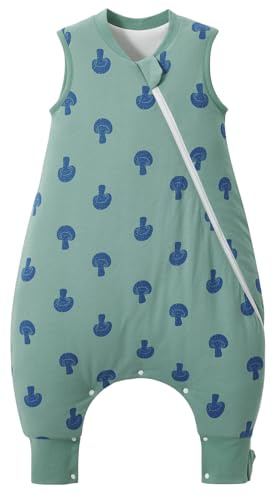 Duomiaomiao Schlafsack mit füßen, Schlafsack mit füßen ganzjahres, 100% Baumwolle Baby, Schlafsack mit füße 1.5 Tog für Jungen 2-3 Jahre(Der Pilz)