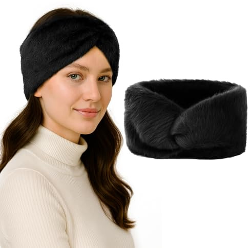 GOGO Women Faux Fur Headband Furry Head Warmer Winter Face Band for Spa