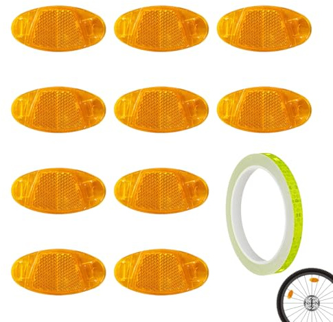 Juego de 11 reflectores naranja para bicicleta, color naranja, ojos de gato con clips de acero, marca de homologación StVZO, reflectores de radios, reflectores de radios para bicicleta de carretera