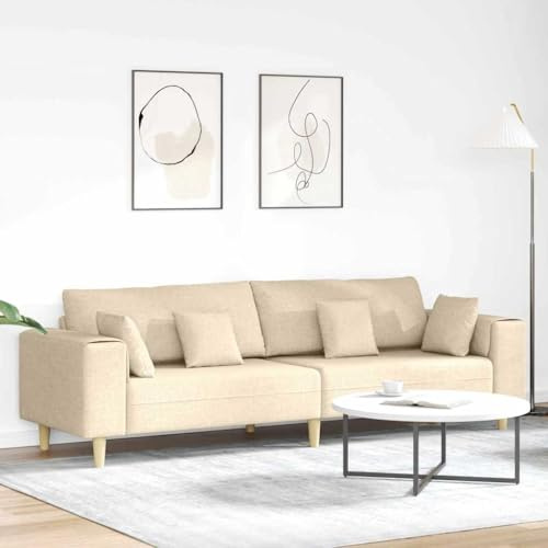 HFXHIJXQ 4-Sitzer Sofa Creme 250 x 77 x 76 cm Modernes Couch mit Federkissen & Atmungsaktivem Stoff Breite Sitzfläche für Wohnzimmer Büro Flur