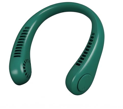 Green Rechargeable Neck Fan Portable Hands-Free Bladeless Fan with 3 Speeds USB-C Personal Cooling Fan Quiet Wearable Mini Fan for Travel Office Gym Outdoor Summer Use