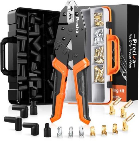 Preciva Zündkabel Crimpzange 8–8,5 mm für Zündkerzenstecker | Ratschen Crimpwerkzeug zum Crimpen, Abisolieren & Schneiden, 24 Zündkerzenkontakte 90°/180°/Gerade, mit Koffer
