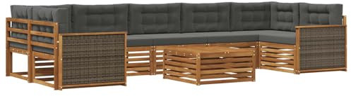 vidaXL Outdoor-Sofagarnitur mit Kissen 8 pcs Natur und Anthrazit, Moderner Garten-Sofa, L-förmige Möbel, Terrassen-Lounge, Sitzgruppe für draußen, bequem im Garten