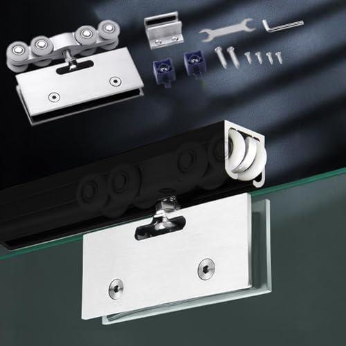 Binario per Porta a zanzariera per Porta Scorrevole in Vetro Senza Telaio, Guida Superiore per Porta Scorrevole in Vetro in Lega di Alluminio, Kit di ferramenta per Porta a Scomparsa con Set