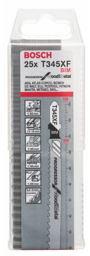 Bosch 25x PRO Thick and Thin Multi Material T345XF Jigsaw Blade (for Wood with nails, Steel, Length 132 mm, Professional Accessory Jigsaw)