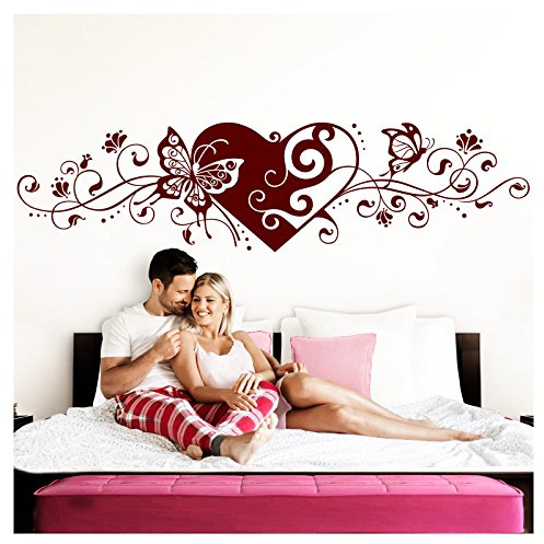Grandora Wandtattoo Blumenranke Herz selbstklebend I dunkelrot 116 x 29 cm I Schlafzimmer Liebe Love Schmetterlinge Wandtatoo Wandaufkleber Wandsticker W642