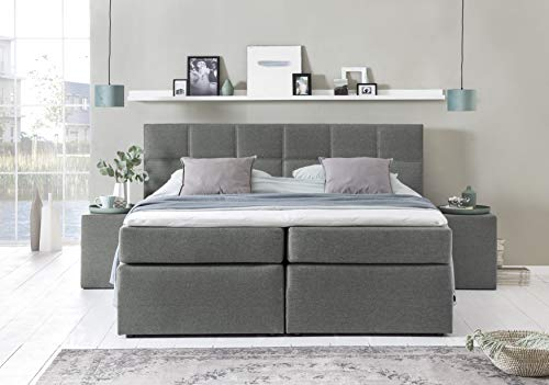 3F FURNITURE FOR FRIENDS Boxspringbett Bea 140x200 cm Hellgrau Härtegrad H3 | 7-Zonen Taschenfederkern Matratze + Visco Topper