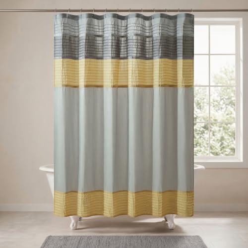Madison Park Amherst 72 x 72 Bathroom Shower Curtain, Faux Silk, Yellow