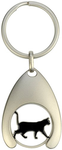 Schlüsselanhänger mit Einkaufswagenchip Schwarze Katze, Silber, 5 cm