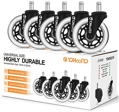 YOHOOLYO Bürostuhl Rollen mit 10x22mm Durchmesser 5er Set für meisten Bürostühle Schreibtischstuhl,nicht für 1KEA und Topsstar Bürostühle