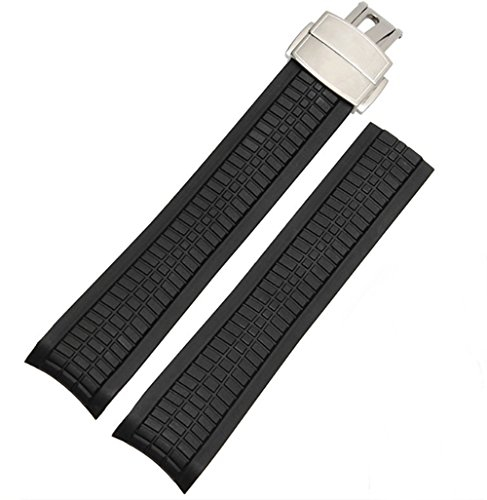 [Richie Strap] 21 mm Gummi-Band für Patek Philippe Aquanaut [5164/5165] Armbanduhr, Schwarz (silberfarbene Schnalle), Band