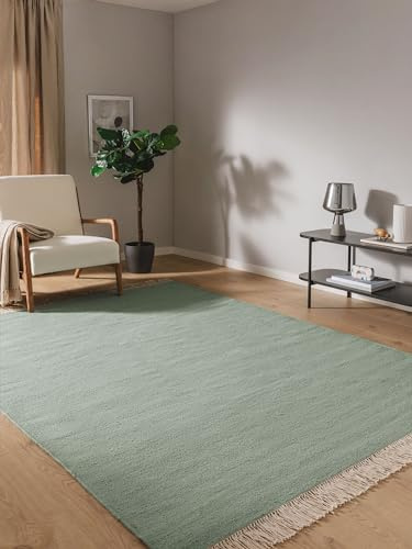 benuta Pop Wollteppich Liv - Hellgrün 120x170 cm - Wolle handgewebt - Rechteckig & im Style: Uni, Hygge & Cozy, Minimalistisch, Natural - Pflegeleicht für Wohnzimmer Schlafzimmer