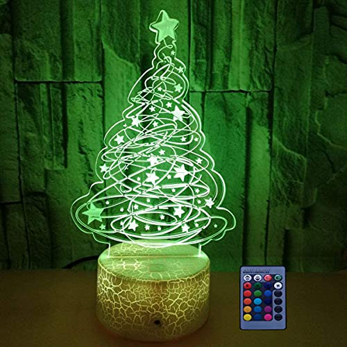 Optical Illusions 3D Weihnachtsbaum Nacht Licht LED Lampen Fernbedienung Tolle 7/16 Farbwechsel Berühren Tabelle Schreibtisch USB-Kabel für Kinder Schlafzimmer Geburtstagsgeschenke Geschenk