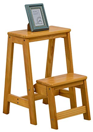 Klapptreppe Klapptritt Klappleiter Hocker aus Holz 2 Stufen Leicht und Klappbar Tritthocker für Zuhause Bibliothek Loft Leiterregale - 150kg Kapazität (Schwarze Walnuss)