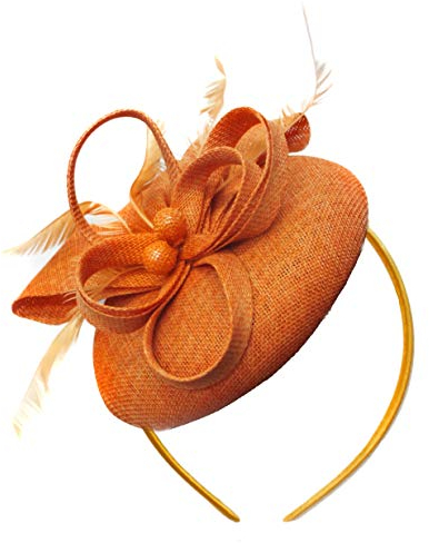 Caprilite Sinamay Haarreif mit Perlen, rund, für Damen, Hochzeit, Ascot Rennen, Orange, Einheitsgröße