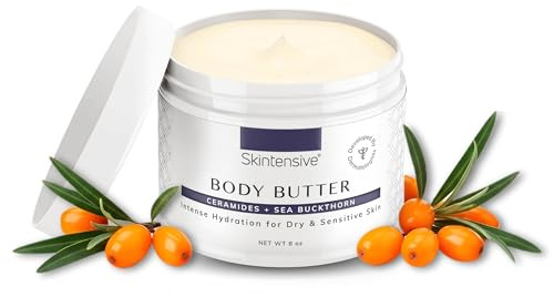 SKINTENSIVE Body Butter with Sea Buckthorn Extract - Organic Coconut Oil Body Butter Ointment for Eczema-Prone Skin, 8 oz