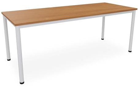 Schreibtisch in verschiedenen Größen und Farben, Konferenztisch graues Metallgestell, Stabiler Besprechungstisch Arbeitstisch, Bürotisch hauseigene Fertigung (B: 200 cm x T: 80 cm, Buche)