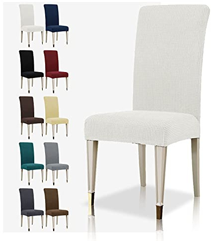 MAXIJIN Stretch Stuhlhusse 4er Set Jacquard Husse Abnehmbare Stuhlbezug für das Esszimmer Elastische Moderne Stuhlschutz Dekoration für Bankette Hochzeitsfest (Weiß,4)