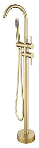 Wannenmischbatterie mit Brause Golde Freistehende Armatur Badewanne Wasserhahn Einhebel Wannenbatterie mit Handbrause Badezimmer Dusche Set Wasserhahn-E