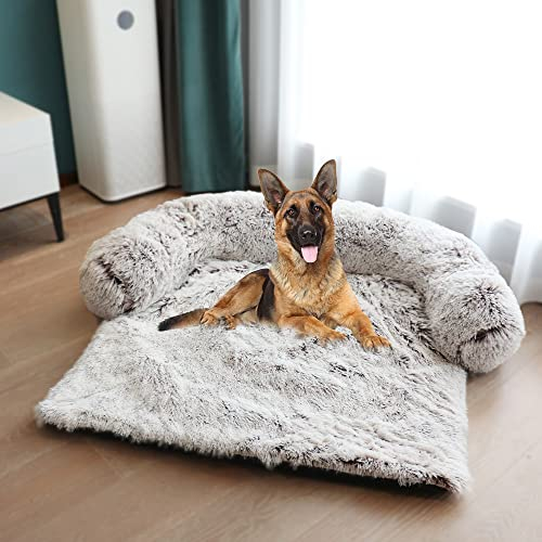 MoonxHome Plüsch-Hundebett mit Schaumstoff-Nackenpolster, Plüsch-Haustierbett für mittelgroße Hunde, Universal-Haustiermöbelschutz, Schlafsofabezug, maschinenwaschbar braun mittel