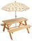 FUN HOUSE | Ensemble Table Pique-Nique en Bois et Parasol Motif Fruits pour Enfant | Table : H.53 X L.95 X P.75 CM et Parasol : H.125 X Ø 100 CM | Poids Max : 2 x 30 Kg | Cadeau Plein-Air Enfant