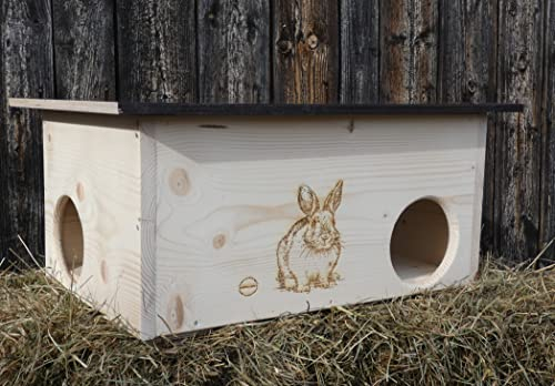 XXXL Premium Hasen und Kaninchenhaus * kein Bausatz * Hasen Spielhaus Haus 20mm Vollholz Naturbelassen 62cm x 40cm x 29cm Herstellung in Niederbayern