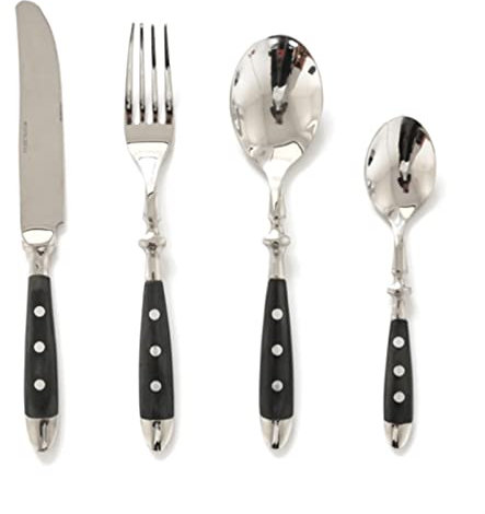 SHALOLY men Elegant Rivet Dinnerware Handle Style Stainless Steel Western Cutlery 4 In 1 Set Delicate Table Utensils Dinnerware For Home (Color : Black 4pcs) (Black 4pcs)