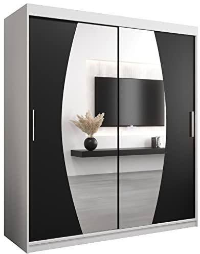 ABIKSMEBLE Armoire Porte coulissante Miroir Elypse - Dressing Chambre Adulte - Penderie Vetement Dressing - Garde Robe - Armoire 2 Portes - Closet