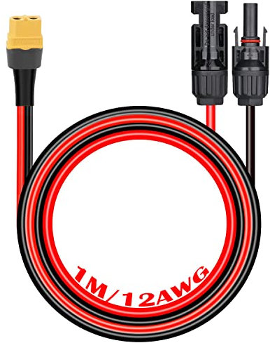 Solarkabel, CTRICALVER Solarstecker auf XT60 Adapter Solar Verlängerungskabel, 12AWG/3.3 mm² 1M Solarpanel Kabel, für Tragbares Kraftwerk, Solargenerator