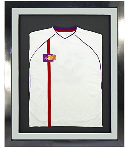 Vivarti DIY Infant 3D Mounted Sports Shirt Display Frame for Football Shirt, Rugby Shirt, Band T-Shirt Shadow Box - 40 x 50cm - Gloss Black Frame, Silver Mount, Black Backing Card