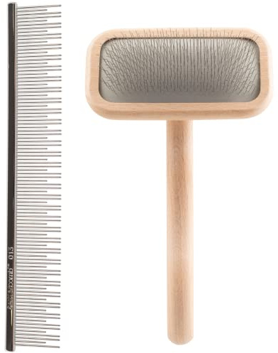 Chris Christensen Groomer's Bundle - 6 in. Cat/Carding Dual Tooth Buttercomb, Stainless Steel Pins, Rounded Corners - Mark II Small Slicker Dog Brush, Round Ground Stainless Steel Pins