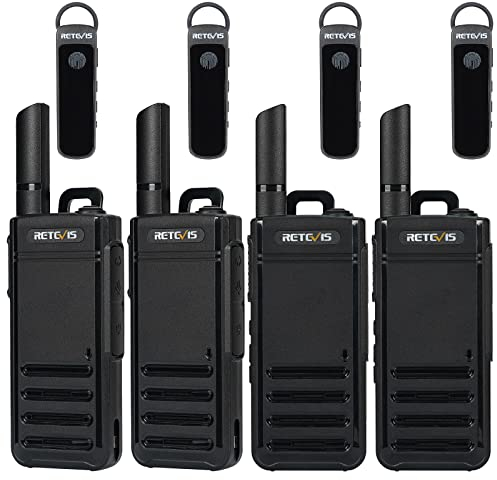 Retevis RB639P Walkie Talkies for Adults, Wireless 2 Way Radio with Bluetooth Earpieces, Compact VOX Hands Free, USB-C, PMR446 Professional Walkie Talkie for Restaurant, Hotel (Black, 4Pcs)