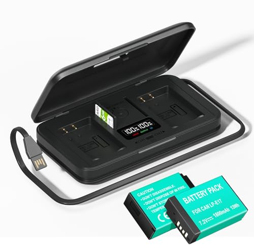 CITYORK LP-E17 Lot de 2 chargeurs de batterie 1800 mAh et chargeur rapide USB pour Canon EOS RP, R10, Rebel T6i, T7i, T8i, T6s, SL2, SL3, EOS M3, M5, M6, 200D, 77D, 750D, 760D, 800D, 8000D