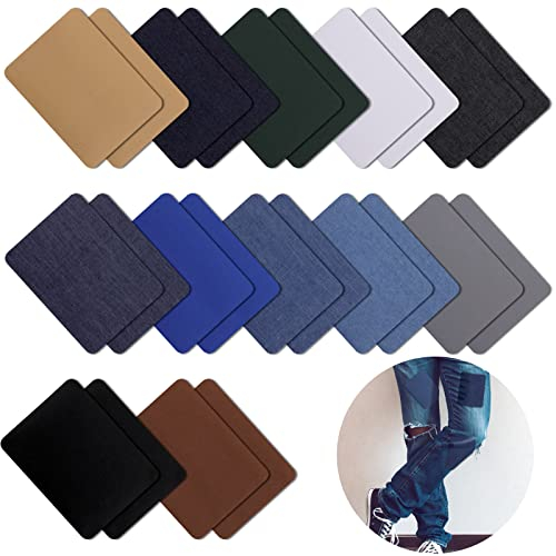 24 Blatt Flicken zum Aufbügeln, 12.5x9.5cm Jeans Bügelflicken Aufbügelflicken, Jeans Flicken zum Aufbügeln Innen, Patches zum Aufbügeln für Kleidung Lochreparatur und Dekoration