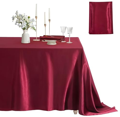 Counfeisly Satin-Tischdecke, rechteckig, seidig, weich, Satin-Esstischdecken für Hochzeitsbankett, Tischdekoration, Esszimmer, Innen- und Außenbereich, 152,4 x 253,9 cm, Burgunderrot, 1 Stück