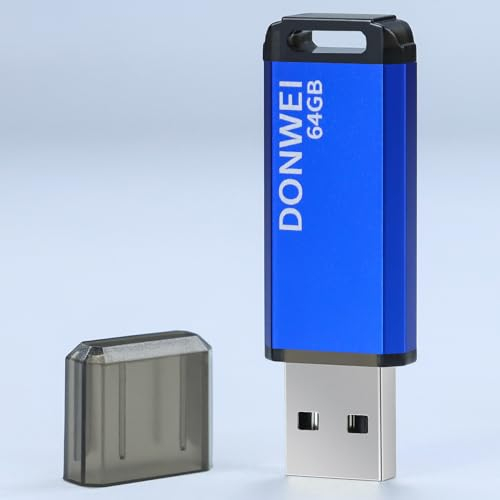 Clé USB 64 Go DONWEI, Mini Clé USB avec Lumière LED Rapide, Grande Capacité, Métal, Portable, Flash Drive Originale, Stockage des Données pour Ordinateurs, Cadeaux aux Étudiants - Bleu