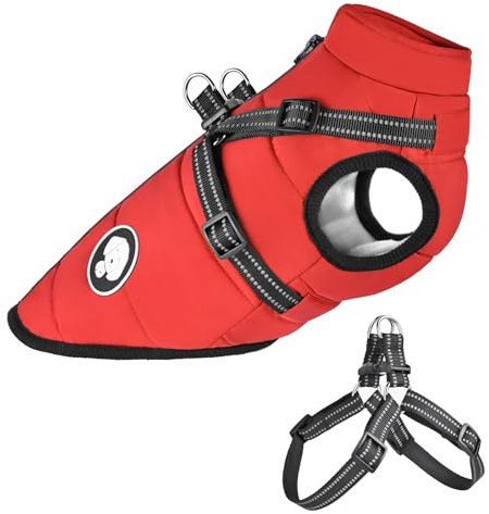 Ossxixo Dog Jacket with Harness, Waterproof Winter Dog Coat for Small Medium Large Dogs, Warm Dog Coat For Chihuahua Teddy Labrador French Bulldog
