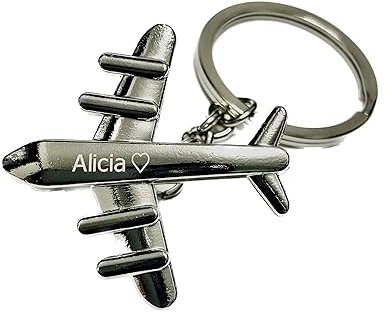 gadget hangar Porte-clés avion personnalisé – Cadeau personnalisé – Cadeau personnalisé – Gravure gratuite, Argenté, Small