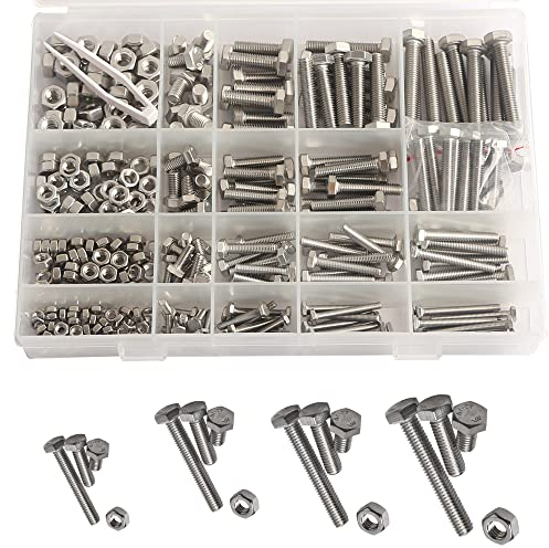 Ruyzi Sets mit Schrauben & Muttern M3 M4 M5 M6 304 Edelstahl Sechskantschraube und Muttern Maschinenschrauben Sechskant Gewindeschrauben Schrauben set 320 St Mit Maschinenschrauben Sortiment Kit