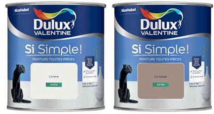 Dulux Valentine Peinture Si Simple Peinture Intérieure Toutes Pièces Satin - Peinture Murs et Plafonds, Portes et Plinthes - Lot de 2 - Couleurs : L'Ivoire & Le Taupe 0,5 L