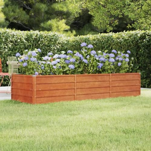 FIRBNUS Jardinière Extérieure Rouillé 240x80x45 cm Acier Corten Lit Surélevé de Balcon Anti-corrosif Pot de Jardin Pliage sûr des Bords Mobilier de Patio Suffisamment Profonde Large Cultiver Fleurs