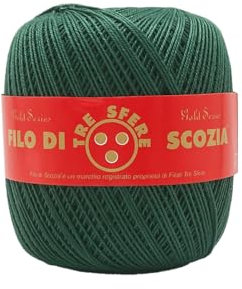 Tre sfere Cotone per Uncinetto Numero 5 Filo di Scozia (100 Grammi, 260 Metri) 100% Cotone (Verde bosco)