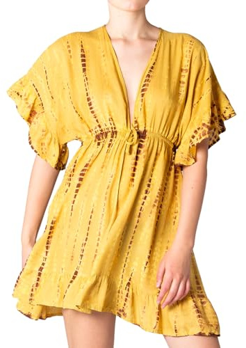 PANASIAM Dress Tiedye Style, Yellow Brown, M