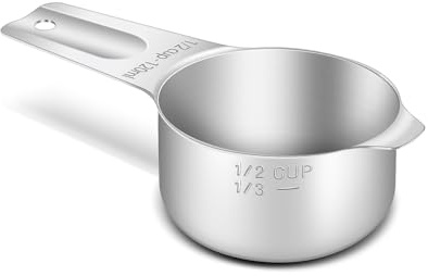 BERYLER 1PCS 1/2Cup (120ml, 4oz) Single Measuring Cup, Stainless Steel Measure Scoop, Metric and US Measurement, Heavy Duty, Dishwasher Safe
