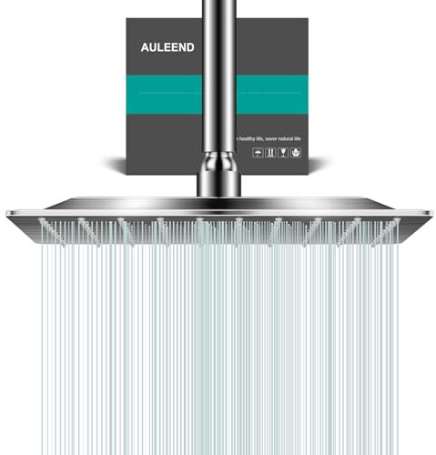 AULEEND Square Rain Shower Head, High Flow Stainless Steel,Work with Any Decorative Style,All Metal Rainfall Shower Head (Brushed Nickel, 10)