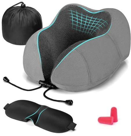 HOMIEE Nackenkissen Flugzeug Auto Reisekissen Nackenhörnchen Memory Foam Reise Neck Pillow Travel Comfy Ergonomisches Nackenstützkissen Orthopädisches Kissen Kopfkissen Erwachsene (Hellgrau)
