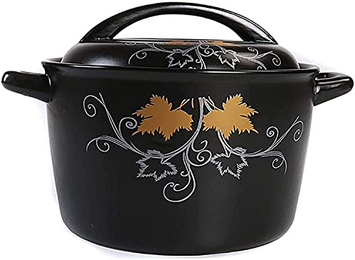 CNBYDK Casserole Dish with Lid Ceramic Casserole Pot Round Black Clay Pot,earthen Pot,Ceramic Healthy Cookware with Lid,heatresistant Healthy Cookware Cooking Pot (6.3quart|blac