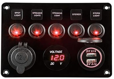MUEOSI Panneau de Commutation à Bascule à 6 interrupteurs de Charge USB, for disjoncteur de Bateau Marin étanche 12 V 24 V Tableau électrique(ProduceB Red)
